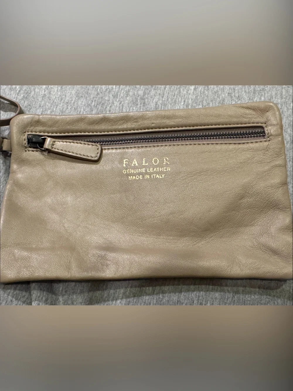 Falor Leather Wristlet Clutch in Taupe made in Italy